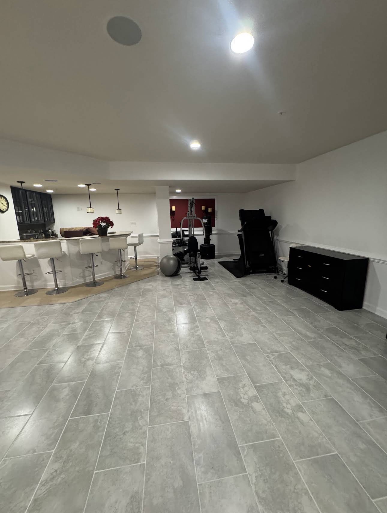 Tile flooring and a multi-use living space